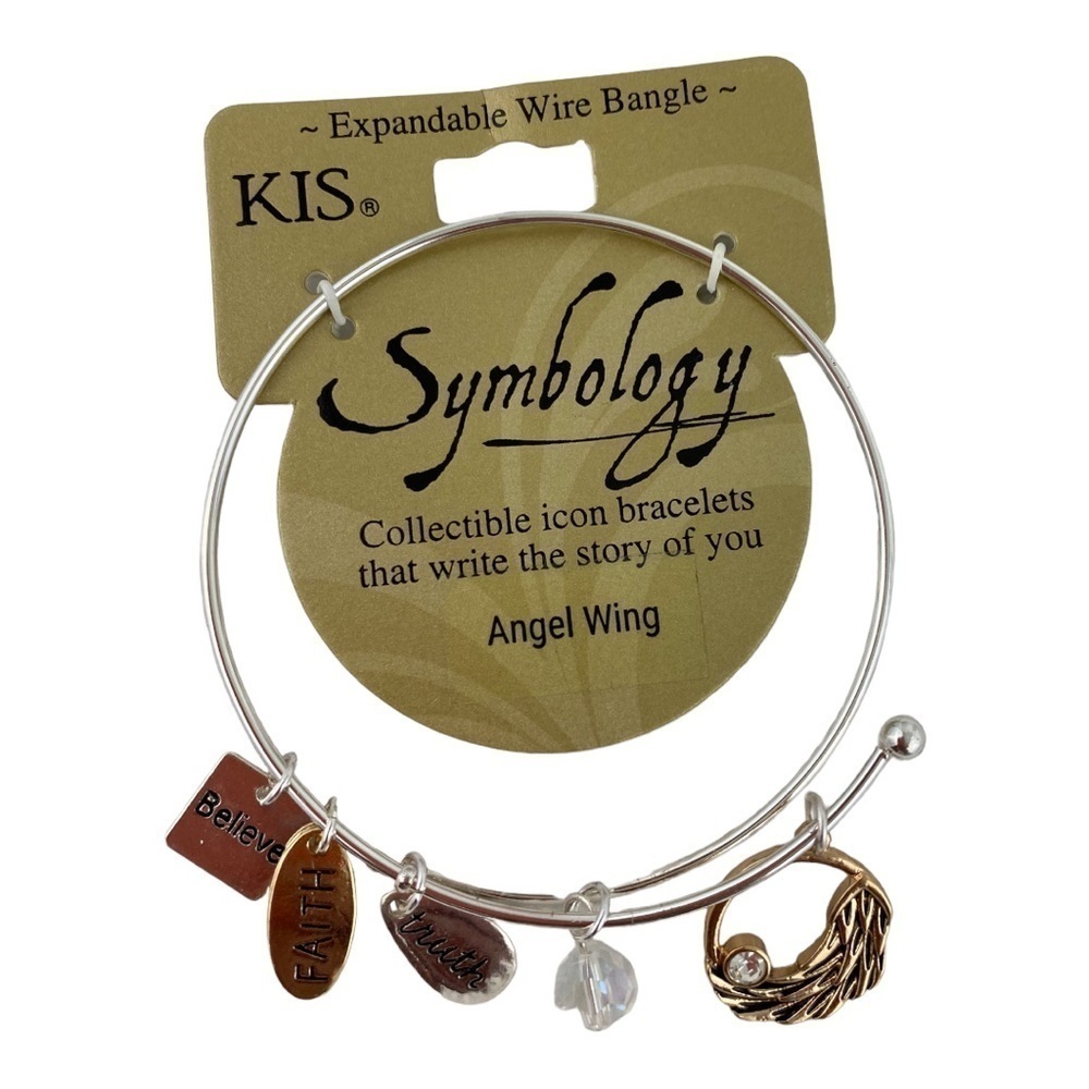 𝅺kis Angel Wings Bangle bracelet with charms NWT